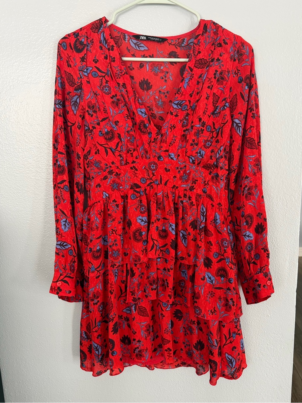 Red Zara long-sleeve mini dress size XS